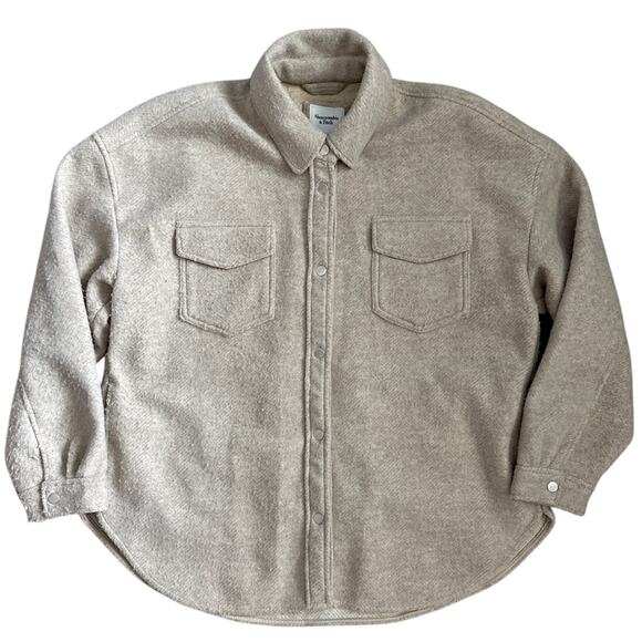 Abercrombie‎ & Fitch Oversized Shacket Shirt Jacket Cream Size XL - Picture 6 of 12